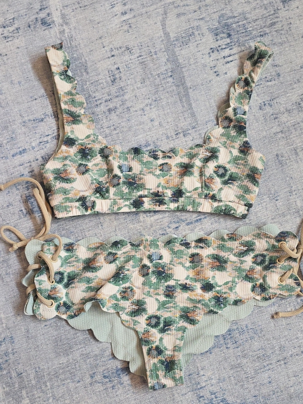 Marysia Swim Sage Green & Cream Floral Scallop Bikini